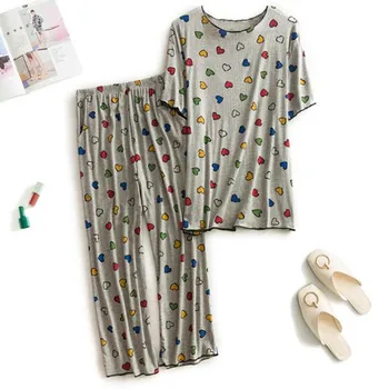 Pidžamas sieviešu kravu īsām piedurknēm apgriezts elsas pidžamu uzvalks sieviešu vasaras pijama kas zaudē korejas gadījuma elastīgs mājas drēbes