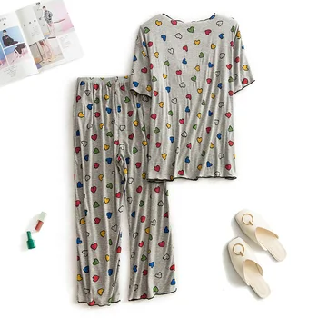 Pidžamas sieviešu kravu īsām piedurknēm apgriezts elsas pidžamu uzvalks sieviešu vasaras pijama kas zaudē korejas gadījuma elastīgs mājas drēbes