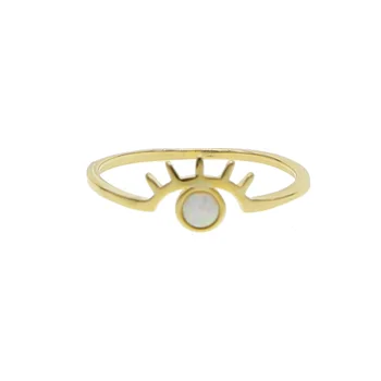 Zelta krāsa zelta piepildīta augstas kvalitātes rotaslietas bezel balta uguns opāls Gem MEITENE sievietes laimīgo acu skropstu unikāls gredzens