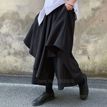 Vīriešu Bikses Japāņu Stila Bikses Melnā Modes Haori Samurai Cosplay Kostīmi Streetwear Gotu, Punk Karnevāla Puse Plus Lieluma