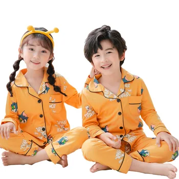 Dvīņi Bērnu Pidžamas Zēniem Pidžamu Rudens Ziemas Garām Piedurknēm Homewear Brālis, Māsa Atbilstošas Drēbes Meiteņu Apģērbu Komplekti 12 Gadiem