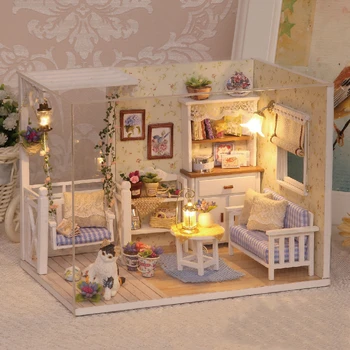 Leļļu Nams DIY Mēbeles Komplekts Miniatūras 3D Koka Miniaturas Namiņš Rotaļlietas Bērniem, Meitenēm, Dzimšanas dienas Dāvanas Gudrs Casa Kaķēns Dienasgrāmata