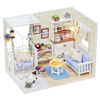 Leļļu Nams DIY Mēbeles Komplekts Miniatūras 3D Koka Miniaturas Namiņš Rotaļlietas Bērniem, Meitenēm, Dzimšanas dienas Dāvanas Gudrs Casa Kaķēns Dienasgrāmata