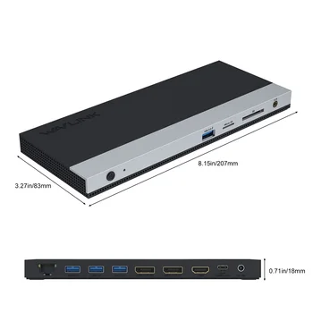 Wavlink USB-C Triple Display MST dokstacija 4K, 2K@60Hz ar 2 DP+1 HDMIGigabit Ethernet 65W Elektroenerģijas Piegādes portatīvo DATORU