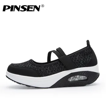 PINSEN 2020. gada Vasaras Sieviešu Platformas Kurpes Sieviete Elpojošs Acs Ikdienas Apavi Mokasīns Zapatos Mujer Dāmas Laivu Kurpes