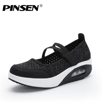 PINSEN 2020. gada Vasaras Sieviešu Platformas Kurpes Sieviete Elpojošs Acs Ikdienas Apavi Mokasīns Zapatos Mujer Dāmas Laivu Kurpes