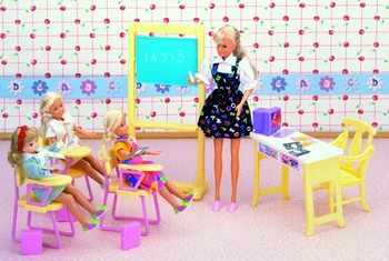 Sākotnējā princess barbie klasē lelle piederumi 1/6 bjd lelles skolas galda barbie mēbeļu piegādes komplekts rotaļlieta dāvana