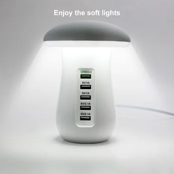 Daudzfunkciju Mobilo Telefonu Stends Ar 5 Porti USB Lādētāju, Sēņu LED Lampas Galda Tālruņa Turētājs priekš Iphone, Samsung