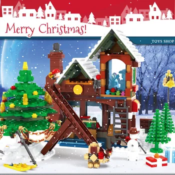 Celtniecības Bloki Ziemassvētku Vecītis, Vilcienu koku post Office Claus Skaitļi Pilsētas Ziemas Ciems Radītājs Draugiem Ķieģeļi, Rotaļlietas, Dāvanas,