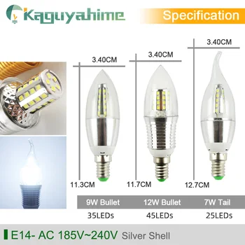 Kaguyahime 10pcs Alumīnija LED Sveces Spuldzes E14 220V 7W 9W 12W LED Lampas, Zelta, Sudraba, Lai Lustra, Telpās, Sveču Gaisma Lampada