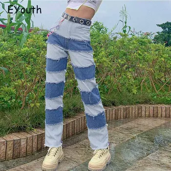 Y2K E-meitene Lāpīšanu Šujmašīnas Dūrienu Džinsi Sievietēm Hip Hop Augstums Vidukļa Džinsa Zaudēt Garas Bikses Modes Šiks Apģērbs Streetwear