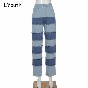 Y2K E-meitene Lāpīšanu Šujmašīnas Dūrienu Džinsi Sievietēm Hip Hop Augstums Vidukļa Džinsa Zaudēt Garas Bikses Modes Šiks Apģērbs Streetwear