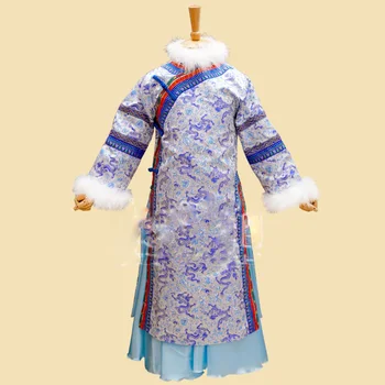 Tu Ya Ziemas Kažokādas Apģērbu Qing Dynasty Mongolija Princese Kostīmu Hanfu Qifu par Maz Meitenes Fotogrāfija Izmantot Posmā Sniegumu