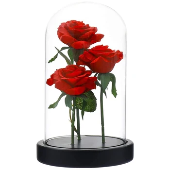3 Galvām, Skaistums un Zvērs Enchanted Rožu Stikla Kupola LED Gaismas Kāzu Mākslīgo Ziedu Dāvanas Ziemassvētkiem, Valentīna Dienai