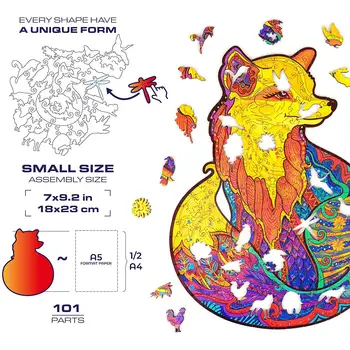 Dzīvnieku Puzzle Koka Karikatūra Fox Dizains Pieaugušo Bērni bērnu Rotaļlietas, Dāvanu, Mājas Dekoru Puzzle Gabalus Jigsaw Box / 117pcs