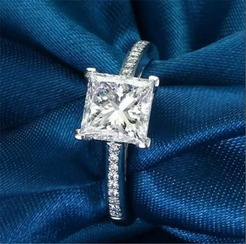 Vienkārša kvadrātveida 1ct Imitēts Diamond Gredzeni Sieviešu Iesaistīšanās Kāzu Smalkas rotaslietas Emerald 925 Sterling silver gredzeni, pirksts