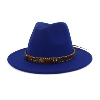 QBHAT Platām Malām Vintage Vilnas Filca Cepures, Sieviešu Panama Fedora Vīriešiem Jūtama Džeza Sombrero Cepuri Chapeau Femme Spēlmanis Trilby