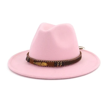QBHAT Platām Malām Vintage Vilnas Filca Cepures, Sieviešu Panama Fedora Vīriešiem Jūtama Džeza Sombrero Cepuri Chapeau Femme Spēlmanis Trilby