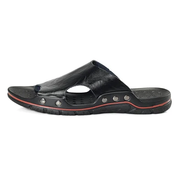 POLALI Vīriešu Čības 2019 gadījuma vienotas pludmales čības vīriešu vasaras kurpes Īstas Ādas sandales liela izmēra 38-48