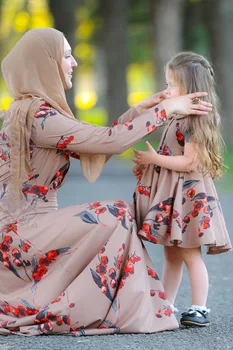 Sieviešu ziedu iespiesti abaya garām piedurknēm kleita plus lieluma kaftan ramadāna EID kleita dubaija marokas islāma musulmaņu tērpu VKDR2181