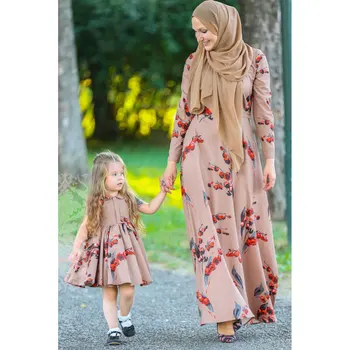 Sieviešu ziedu iespiesti abaya garām piedurknēm kleita plus lieluma kaftan ramadāna EID kleita dubaija marokas islāma musulmaņu tērpu VKDR2181