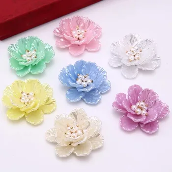 Jaunākās 30pcs/daudz 43mm krāsu drukas ABS ziedlapiņu core karikatūra ziedu formas, ziedu krelles diy rotaslietas auskari/apģērbs/matu piederumu