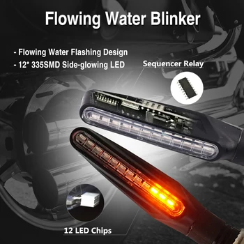 Motociklu Pagrieziena Signālus, LED Gaismas, kas Plūst Ūdens Signāls, Lampu Transportlīdzekļu Pārbūvi LED Mirgošanas Bendable Asti Indikators Moto Piederumi