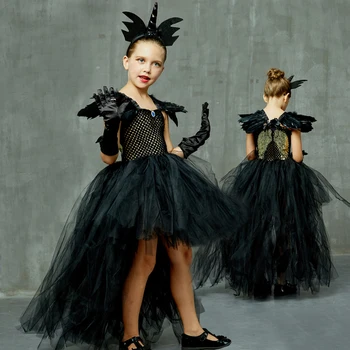 Bērnu Melns Vienradzis Halloween Kleita Dēmons Tērpi Meitenēm Karnevāls 