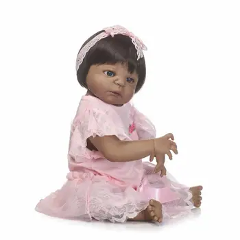 NPK56CM Pilna silikona simulācijas jaundzimušais meitene ar melnu ādas bebe boneca silikona atdzimis bērnu lelles Afrincan American doll