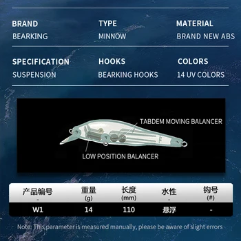 Bearking 11cm 14g SP nirt 1,5 m profesionālo Platgalve Wobbler zvejas lures kvalitātes jerkbaits Mākslīgā Ēsma, Mednieku preces