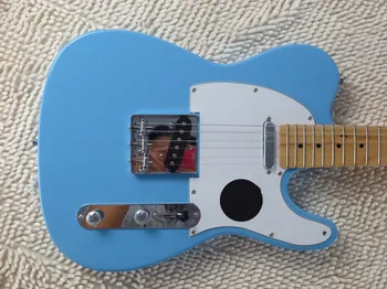 Vairumtirdzniecības Rūpnīcas pasūtījuma sky-blue string-thru-body elektriskā ģitāra, ar baltu pickguard,chrome aparatūru,var pielāgot