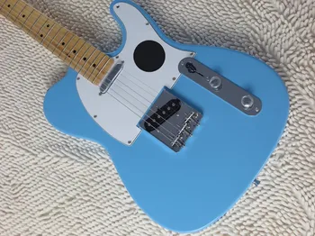 Vairumtirdzniecības Rūpnīcas pasūtījuma sky-blue string-thru-body elektriskā ģitāra, ar baltu pickguard,chrome aparatūru,var pielāgot