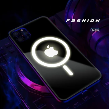 Par Magsafe Rūdīts Stikls LED Gaismas Krāsu Mainīt Mobilo Tālruni Aizsardzības Gadījumā, iPhone iPhone 11 12 Pro Max X XS XR 8 7 Plus