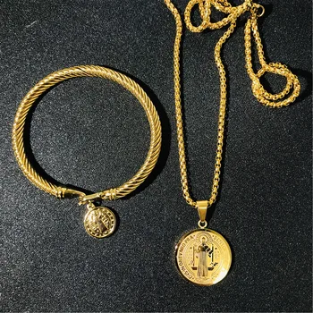 1 Komplekts San Benito Medaljons Kaklarotas Katoļu Svētā Benedikta Kulons Kolye Sievietēm Moderns Rotaslietas Dāvanu