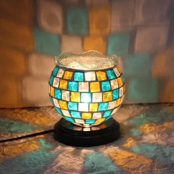 Guļamistabas gultas lampa, krāsots stikls, dekoratīvs galda lampa Vidusjūras aromterapijas ēteriskās eļļas maza galda lampa