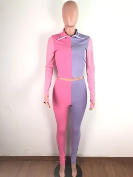 Sievietēm Laimīgs Etiķetes Izšuvumu Krāsas Bloka Iesējuma Tracksuit Streetwear Rudens Salātu Adīt Zipped Kultūru Fitnesa Aktīvo Valkāt Komplekts