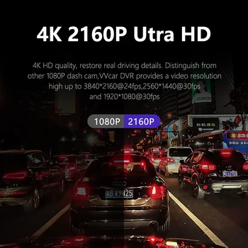 VVCAR D530 Automašīnas DVR Kamera 4K+1080P Video Ieraksti WIFI Ātrums N GPS Dashcam Dash Cam Auto reģistrators Spuer Nakts Redzamības
