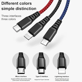 Mcdodo 3 in 1 USB Vads 3A Micro USB C Tipa Kabelis priekš iPhone 11 Pro XR XS Max 7 Huawei Xiaomi Samsung Ātrās Uzlādes Kabelis, 4 1