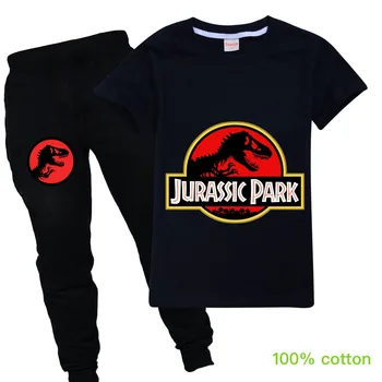 Toddler Zēni karikatūra dinozauru print Drēbes, Uzstādīt Modes Tracksuit Jurassic Park Kapuci T-Krekls, Uzvalks, Bērnu Kid Meitene Krekls