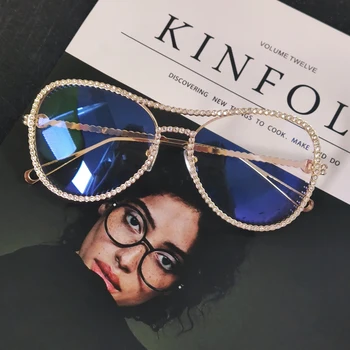 Klasiskās Pilota Rhinestone Saulesbrilles Sieviešu Modes Luksusa Kristāla Apdare Brilles Rozā Skaidrs, Apaļas Brilles gafas de sol mujer