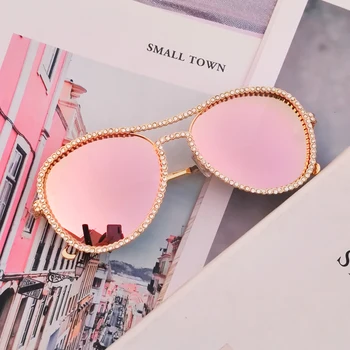 Klasiskās Pilota Rhinestone Saulesbrilles Sieviešu Modes Luksusa Kristāla Apdare Brilles Rozā Skaidrs, Apaļas Brilles gafas de sol mujer