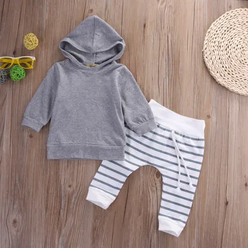 Rudens Baby Zēni Meitenes apģērbu komplekts Jaundzimušā bērna Siltu Kapuci Mētelis Topi+Svītrainām Biksēm Apģērbu Komplekti 0-24M