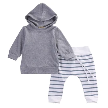 Rudens Baby Zēni Meitenes apģērbu komplekts Jaundzimušā bērna Siltu Kapuci Mētelis Topi+Svītrainām Biksēm Apģērbu Komplekti 0-24M