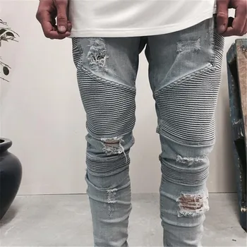Hip hop apģērba dizainera bikses zila/melna iznīcināta mens slim džinsa taisni biker izdilis džinsi vīriešiem ripped džinsi 28-38