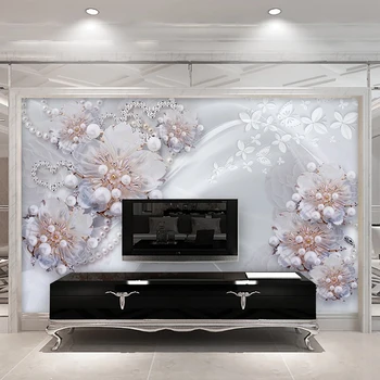 Pasūtījuma sienas Sienas Luksusa 3D Rotaslietas, Ziedi, Foto Tapetes Eiropas Stila Dzīvojamā Istaba Dīvāns TV Fona Wall Papers Mājas Dekoru