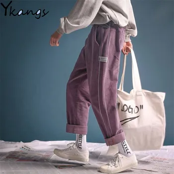 Vintage Violeta Cietā Velveta Zaudēt Taisni Plaša Kāju Bikses Sievietēm Jogger Harēma Sweatpant korejas Ikdienas kravu bikses Streetwear