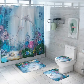 Parīzes Tornis Ainavu 3D Ūdensizturīgs Dušu Aizkariem, Vannas istabas Aizkaru Komplektus Anti Slip Pjedestāla Paklāju Vāks Tualetes Vāka Vannas Paklājiņu Komplekts