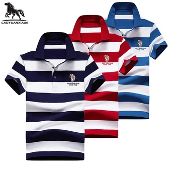 Polo krekls vīriešiem vasarā jauni augstas kvalitātes vīriešu Īsām piedurknēm Polo krekls svītru izšuvumi jaunatnes Business casual Top izmērs M-4XL 1805