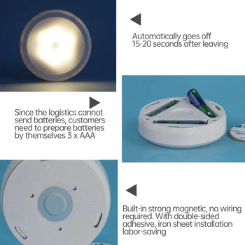 Smart Nakts Gaisma Kustības Sensors LED Nakts Lampa 6 Led Bateriju Darbināmas WC Gultas Lampa, Bērnu Istaba, Priekšnams Ceļš Tualetes