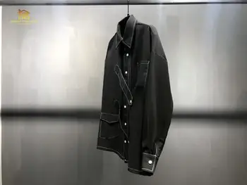 S-6XL!! rudenī un ziemā, jaunu stilu dizainera zīmols, oriģināls dizains, spilgtu līniju melns krekls ar garām piedurknēm